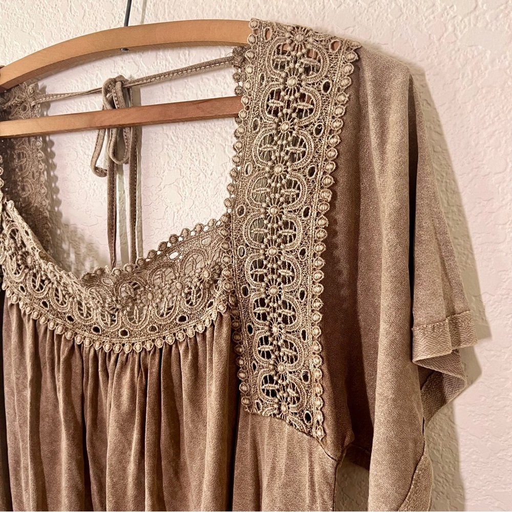 Anama Blouse Tan Brown Boho Embroider Lace Size Medium - Picture 3 of 4